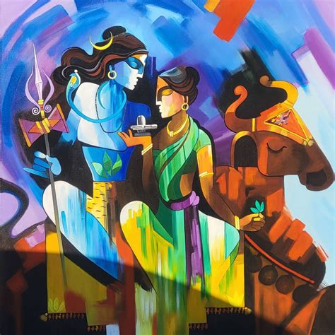 Shiva Parvati Abstract Painting