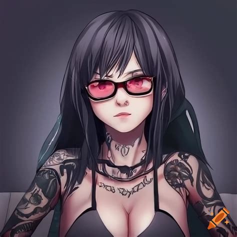 Dark Haired Anime Girl With Full Arm Sleeve Tattoos Wearing Sunglasses