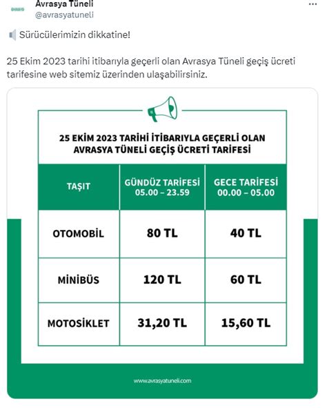 Köprü ve otoyollardan sonra bir zam da Avrasya Tüneline geldi