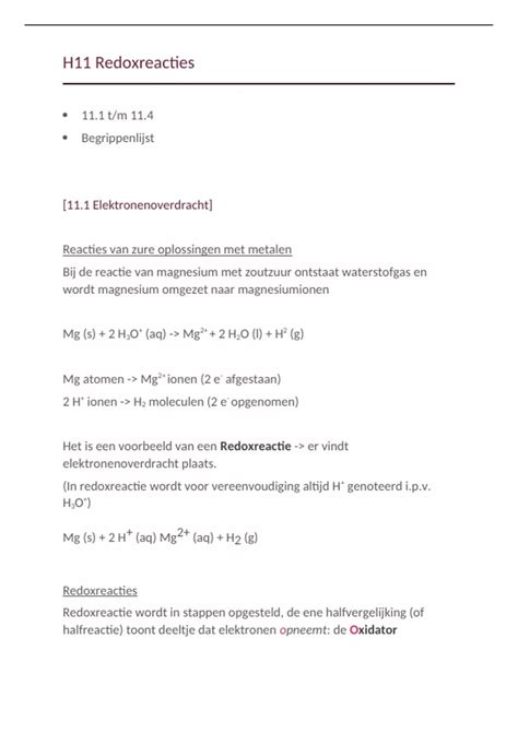 Samenvatting H Redoxreacties Chemie Overal E Ed Vwo Leerboek