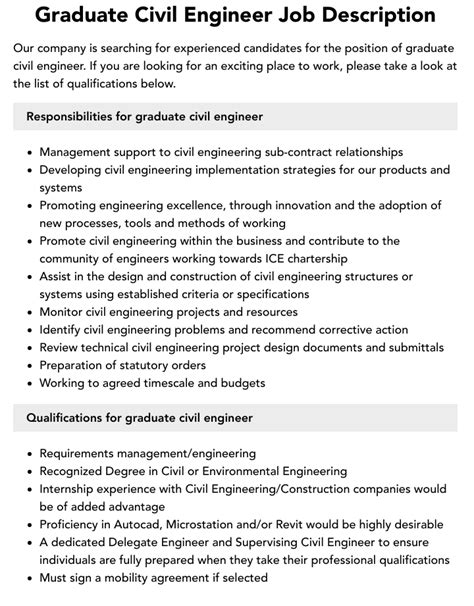 Graduate Civil Engineer Job Description Velvet Jobs