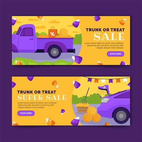 Free Vector Hand Drawn Flat Trunk Or Treat Horizontal Sale Banners Set