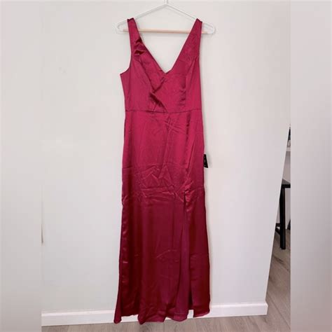 Lulus Dresses Nwt Wine Red Satin Maxi Dress With Slit And Tie Back