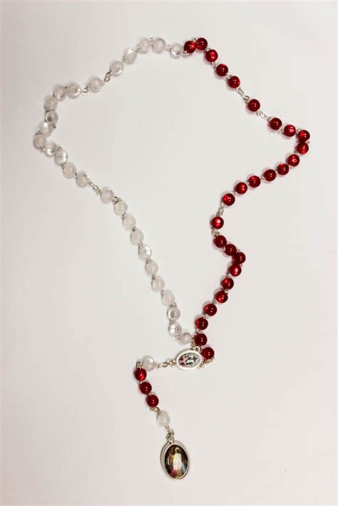 Divine Mercy Chaplet Rosary Red White Beads T Holy Card 165