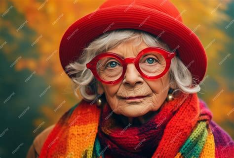 Premium Photo Eccentric Grandmother Radiates Joy In Colorful Ensemble