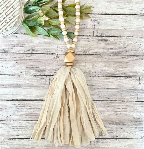 Cream Silk Tassel Necklace Long Tassel Necklace Neutral Tassel