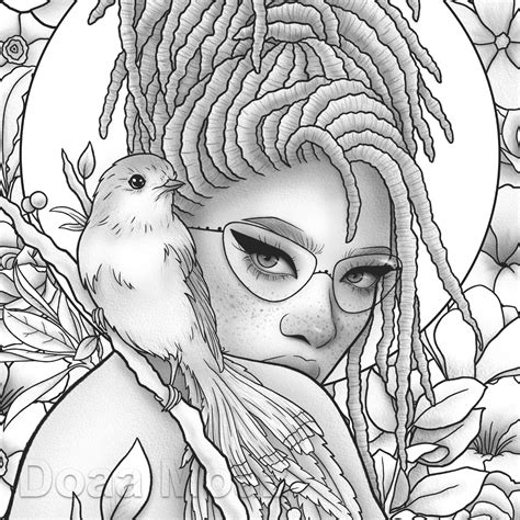 Printable Coloring Page Black Girl Dreadlocks Floral Etsy Hong Kong