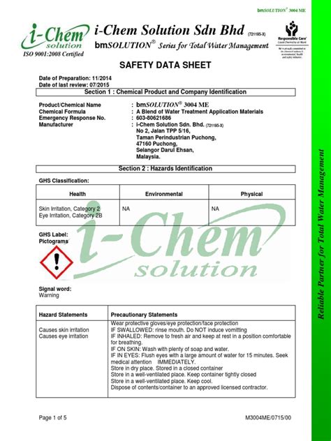 3004 Me Sds Ghs I Chem Pdf Personal Protective Equipment Toxicity