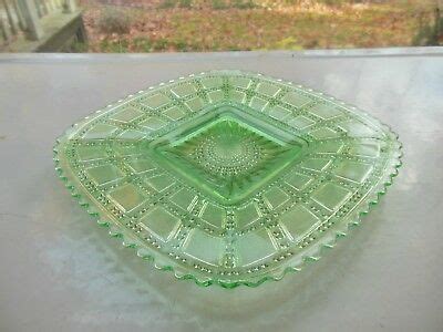 Imperial Glass Green Beaded Block Square Salad Plate Imperial