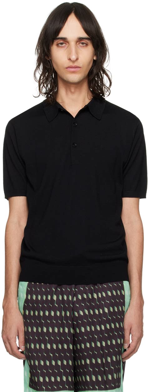 Dries Van Noten Black Spread Collar Polo Ssense Uk