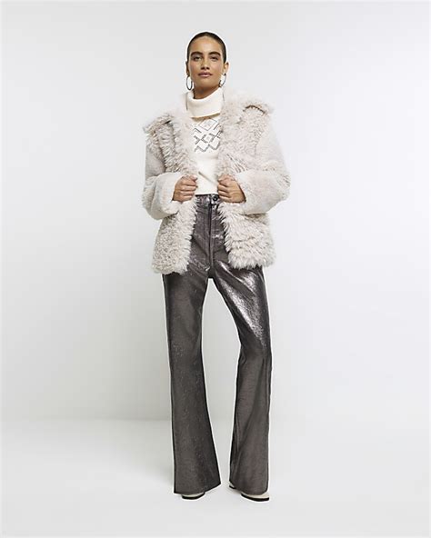 Cream Patchwork Faux Fur Coat River Island