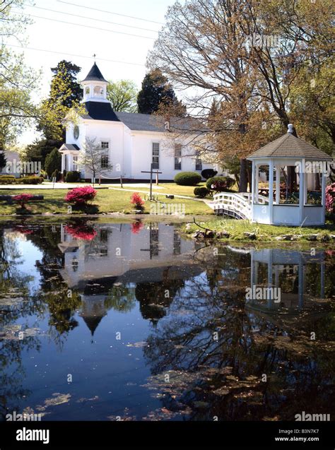 Church With Gazebo And Pond Stock Photo Alamy