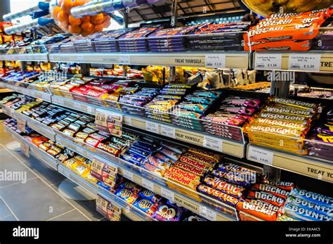 Sweets And Chocolate Bars On Sale In A Motorway Service Station Shop