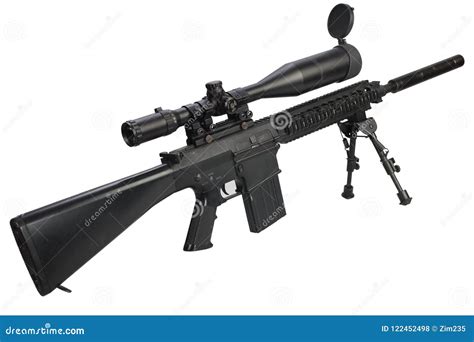 Sniper Rifle With Bipod And Supressor Isolated On A White Stock Photo ...