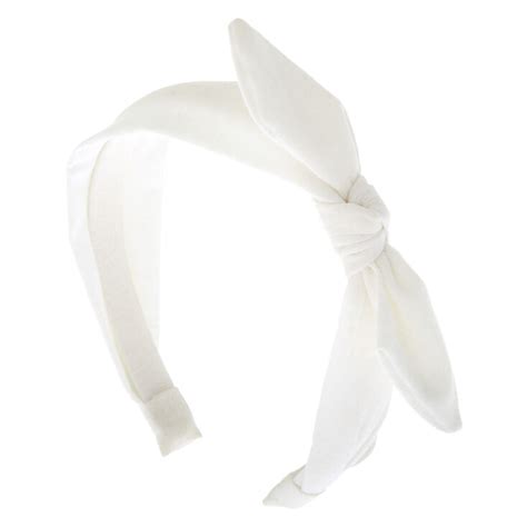 Solid Knotted Bow Headband - White | Claire's US