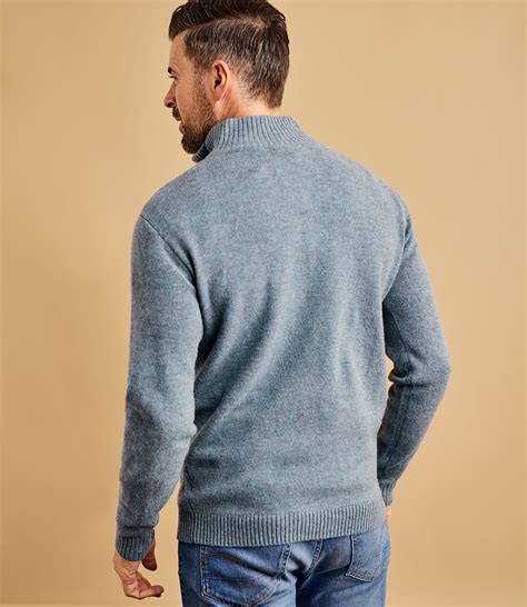 Blue Marl Pure Lambswool Zip Neck Jumper Woolovers Uk