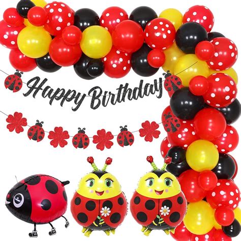 JOYMEMO Cartoon Ladybug Birthday Party Decorations Red And Black