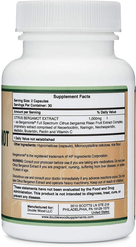 Citrus Bergamot Capsules 1 000mg Servings Patented Bergamonte Vegan