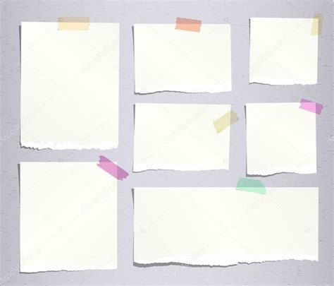 Pieces Of Beige Ripped Note Notebook Paper Sheets With Colorful