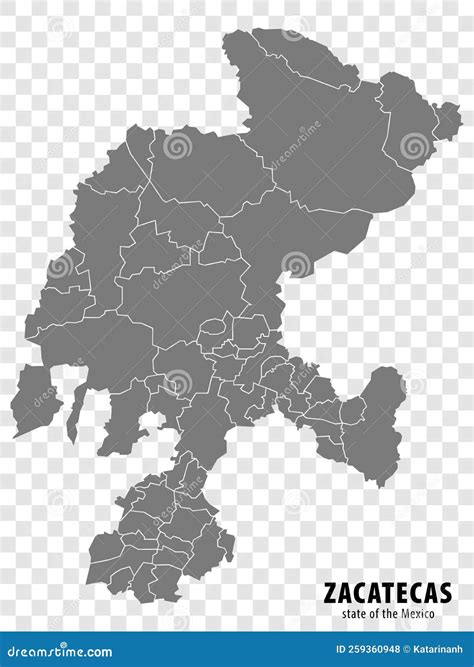 State Zacatecas Of Mexico Map On Transparent Background. Blank Map Of