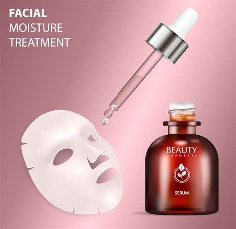 Premium Vector Facial Mask Sheet With Treatment Serum Bottle