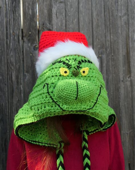 The Grinch Crocheted Hood Green Christmas Hood The Grinch Santa Hood