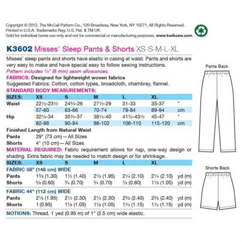 KWIK SEW K3602 Miss Pajama Pants Pattern