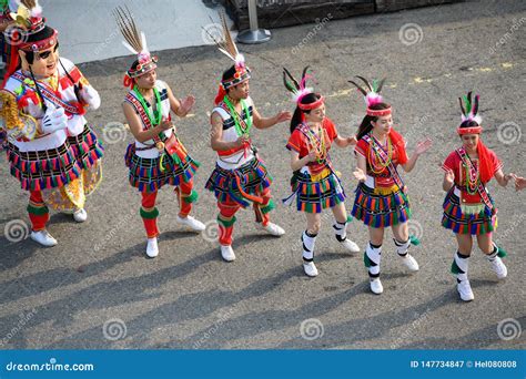 Taiwanese Dancing Group In Garb Of Amis Tribe From Hualien With