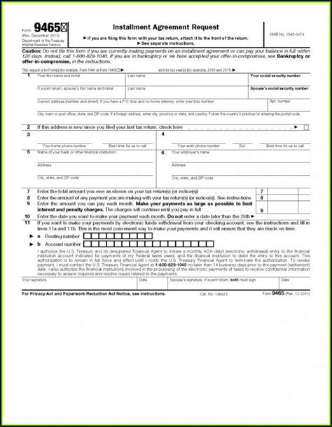 Irs Form 9465 Printable