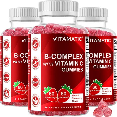 Vitamatic Vitamin B Complex Gummies With Vitamin C And Inositol Natural Strawberry