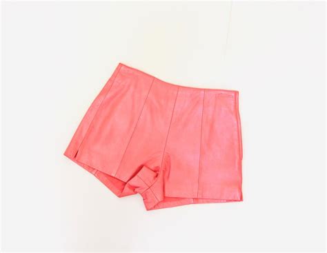 90s Vintage Pink Leather Shorts Hot Pants Leather Short Shorts Hooked