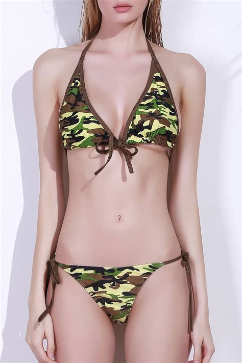 2018 Halterneck Camo Bikini Set In Camouflage L Zaful