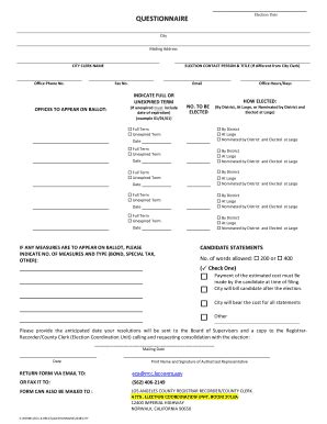 Fillable Online Questionnaire Los Angeles County Registrar Recorder