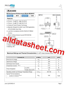 PJA3440 数据表 PDF Pan Jit International Inc