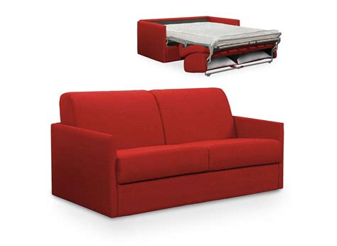 Canape Convertible 3 Places Louna Slim En Tissu Rouge Ouverture Express