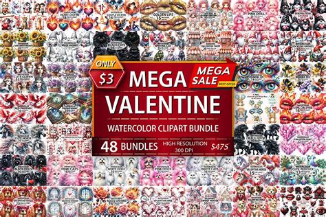 Mega Valentine Watercolor Clipart Bundle Bundle · Creative Fabrica