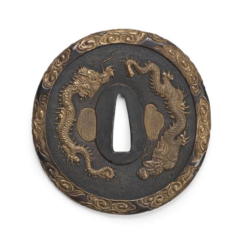 Bonhams A ShakudŌ Tsuba Gold Copper Alloy Hand Guard And A Pair Of