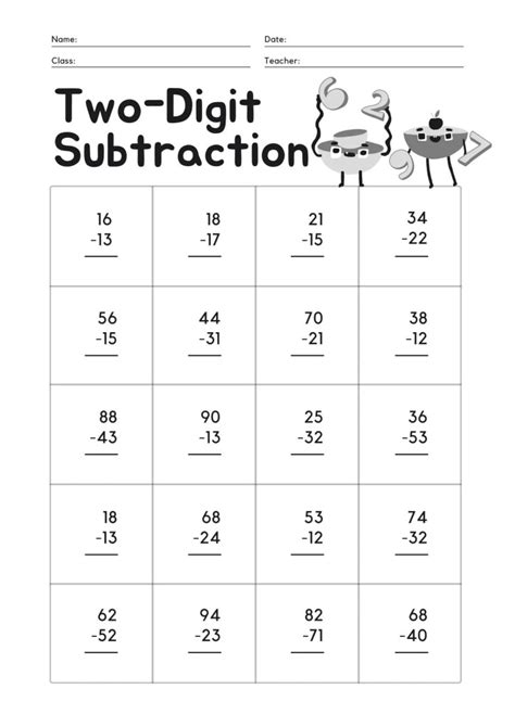 Subtracting 2 Digit Numbers With All Regrouping 25 Questions