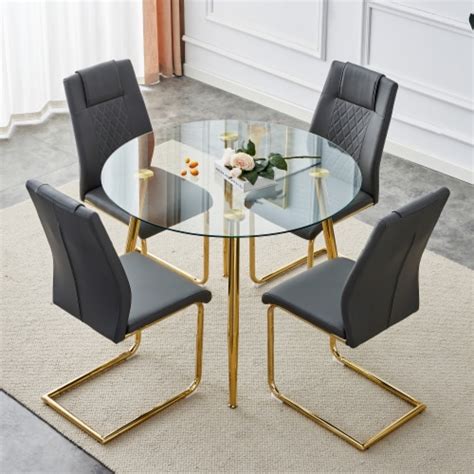 Simplie Fun Modern Glass Top Dining Table With Gold Legs Sleek Stylish