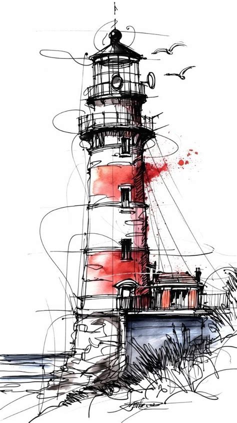 Pin By Sey Fox On Leuchtturm Watercolor Architecture Lighthouse Art