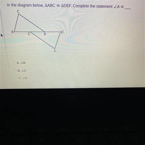 In The Diagram Below Aabc Adef Complete The Statement Za C A B F D