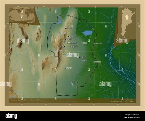 Cordoba Province Of Argentina Colored Elevation Map With Lakes And