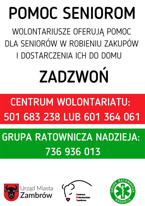 Seniorze potrzebujesz pomocy Zadzwoń Urząd Miasta Zambrów