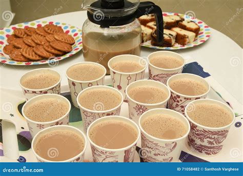 Many Cups Of Hot Tea With Biscuits And Cakes Stock Photo Image Of Party Pattern 71058482