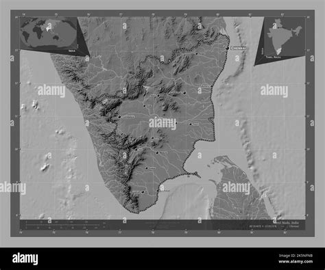 Tamil Nadu estado de la India Mapa de elevación en dos niveles con