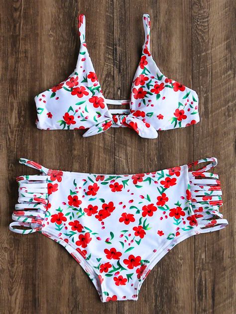 Flowerlet Print Ladder Cutout Tie Back Bikini Set Shein Sheinside