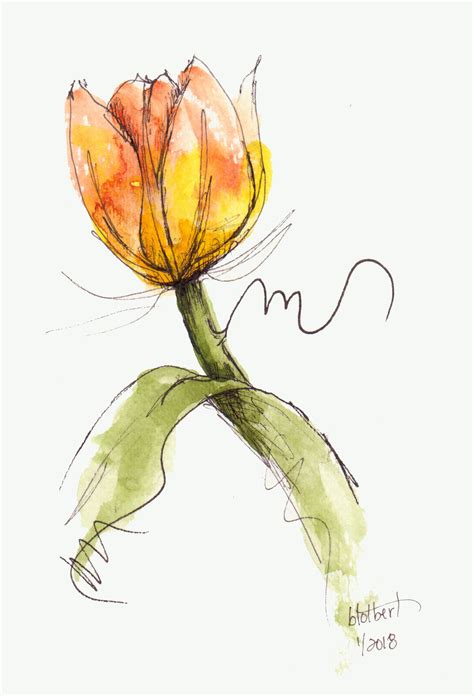 Tulip Flower Yellow Orange Original Art Watercolor Painting Etsy