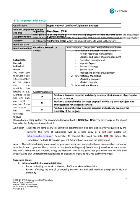 523 Assignment 1 Brief Final Project 2021 Btec Assignment Brief 1