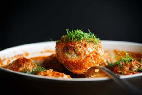 Meatballs with Tomato Sauce Stock Photo - Image of green, cuisine ...