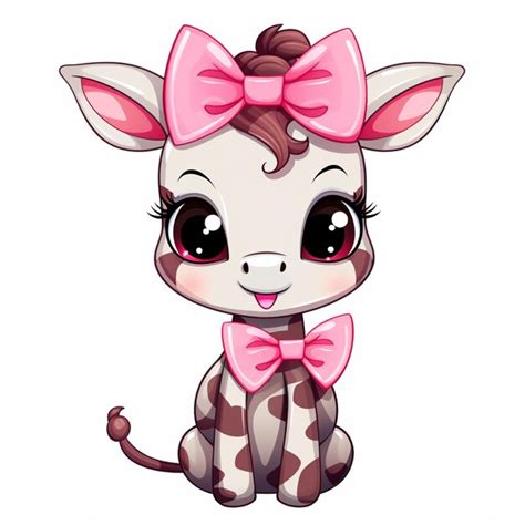 Premium Photo Cartoon Giraffe With A Pink Bow Sitting Down Generative Ai